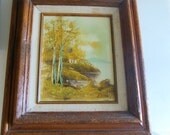 Vintage Landscape Oil Painting House on the Lake