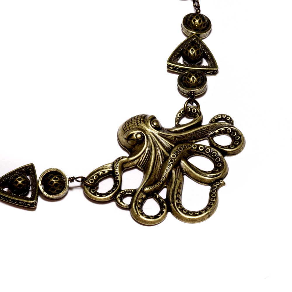 Steampunk Jewelry - Necklace - Brass Octopus - Designs Exclusively by CatherinetteRings