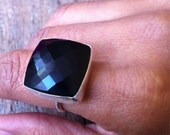 Statement jewelry, Large Faceted Black Onyx Cocktail Ring, Bezel Set in Sterling Silver, Etsy Fashion, Valetine's Day Gift