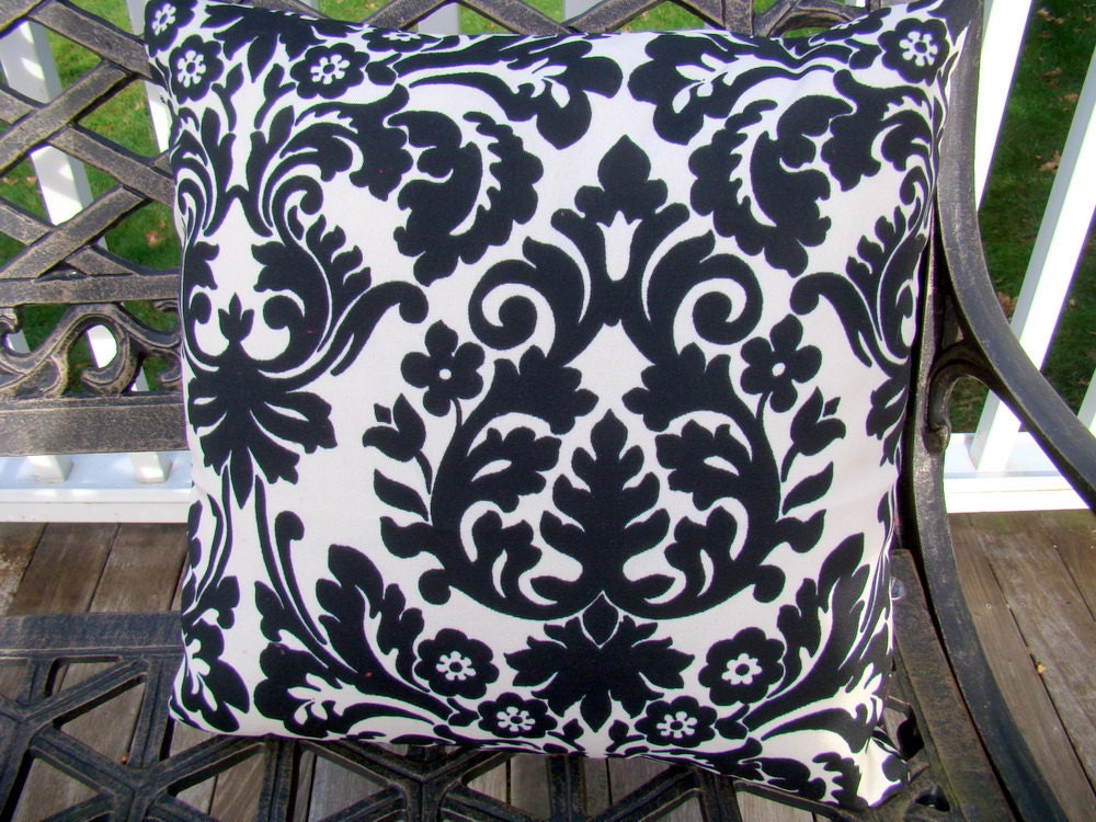 16 x 16 indoor outdoor pillow  - Waverly black and cream damask