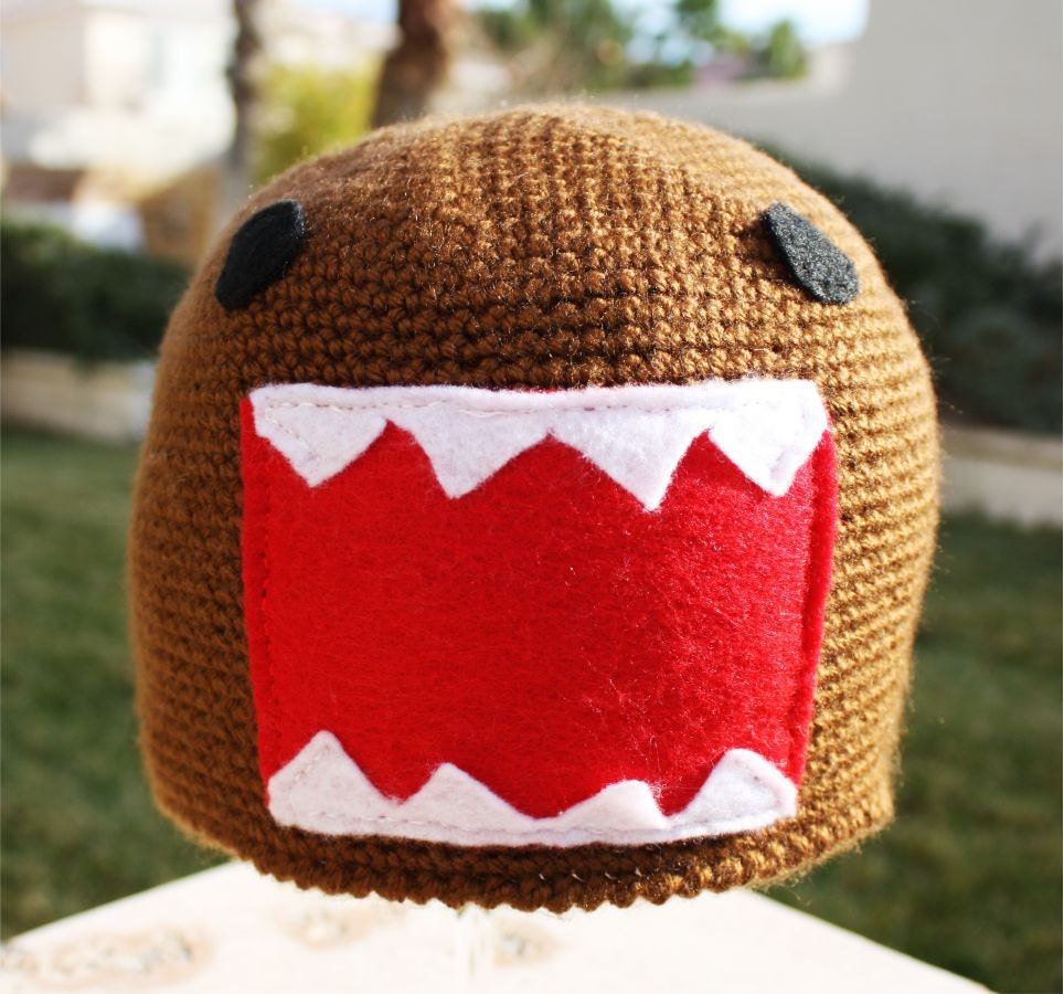 Domo -ish Hat : Strangely Loveable Japanese Cartoon Handmade Crochet Beanie Hat