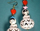 She and Him Earrings Vintage White Lace Filigree Vintage Hearts Vintage Collars Vintage Beads Vintage Flowers One of a kind