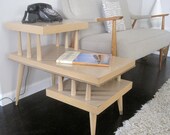 SALE Vintage Mid Century Atomic Age 1950s Blonde Tiered Coffee Table and End Table