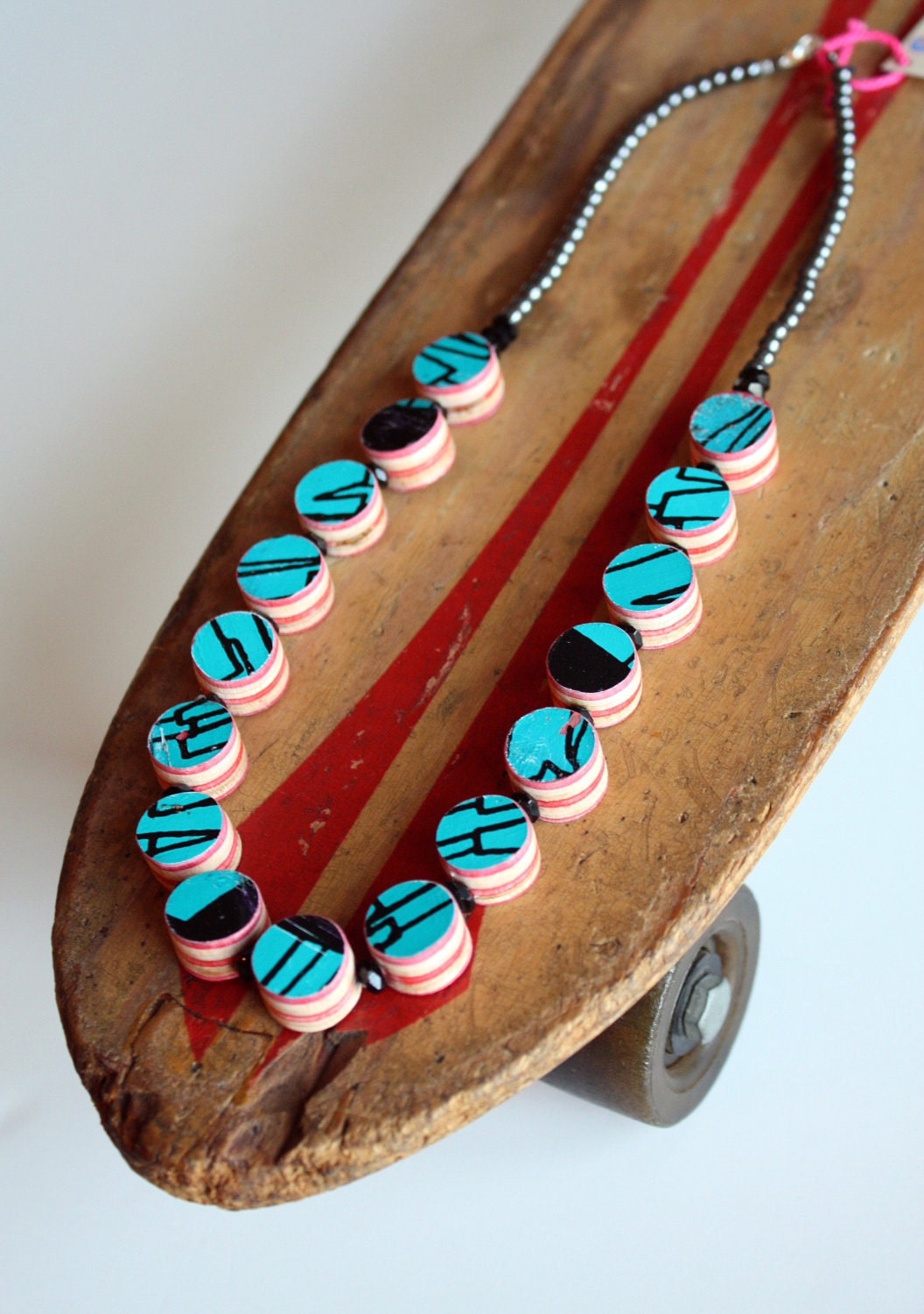 Recycled Skateboard Necklace-Grand Finale No.18 Skateboard Pearls 20"