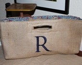 Not your usual Burlap Wine Bag Personalized with R made ready to ship