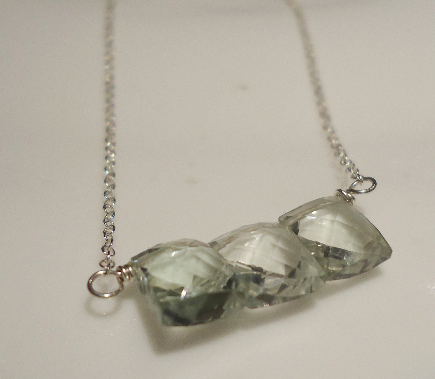 Bridesmaid Gift, Etsy Fashion, Green Amethyst Faceted Rectangle Gemstone Sterling Silver Necklace, Gift Under 50, Valetine's Day Gift