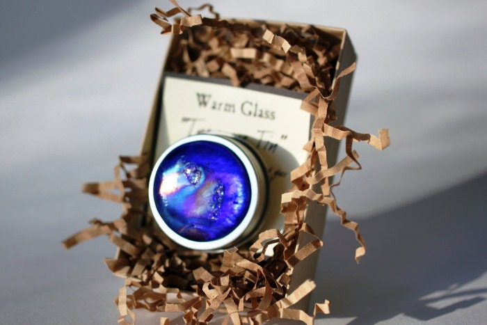 Fused Glass Screw Top Treasure Tin Cobalt Blue