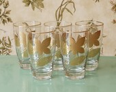 Vintage Gold Leaf Glasses, Set of 5, Libbey