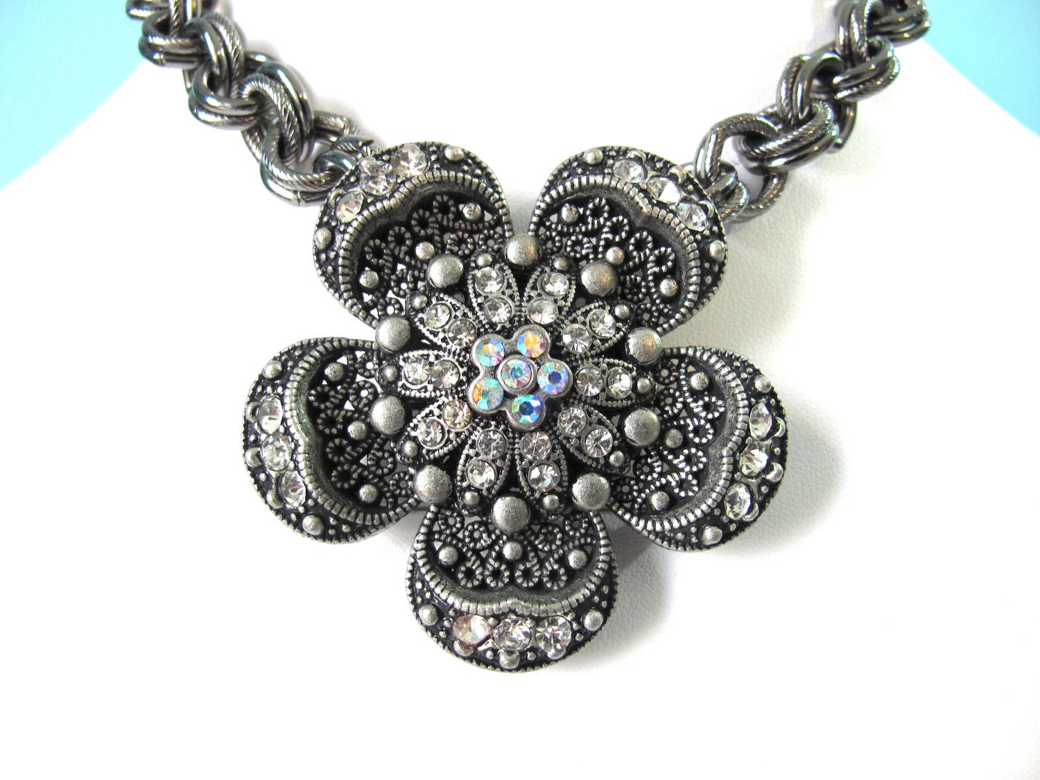 Chocker Necklace, Big Antique Flower Pendent