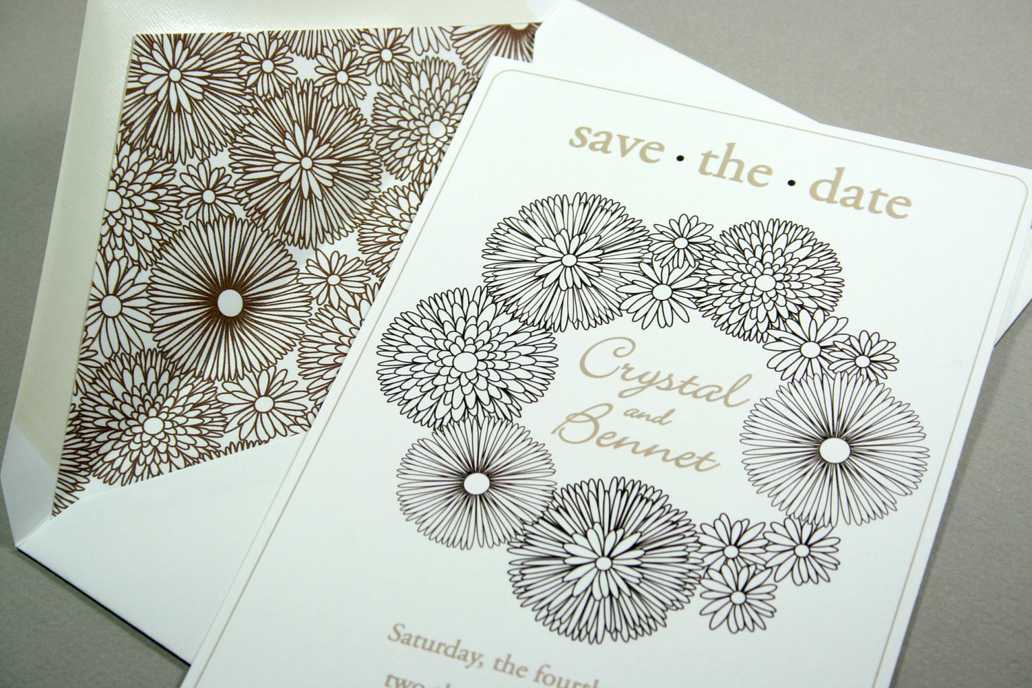 White and Chocolate Brown Floral Wreath Save the Date: or customize the colors