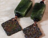 Green New Jade Bead, Copper Earrings