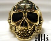 Mens Skull Ring, Biker Band, Brass Bones, Size 10