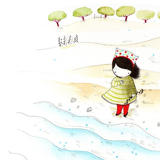 Original Illustration - Waves - Shells - Scent of the Sea - La Bambina e il Mare