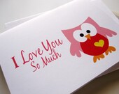 I love you so Much Owl Card, Valentines day Pink cute owl