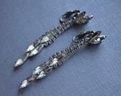 Gorgeous Vintage Rhinestone Earrings Long 3" Dangle Pin Up Rockabilly Hollywood Glamour