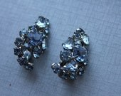 Sparkling Something Blue Cluster Curve Shaped Vintage Earrings Pin Up Rockabilly Hollywood Glamour Vintage Rhinestone Earrings