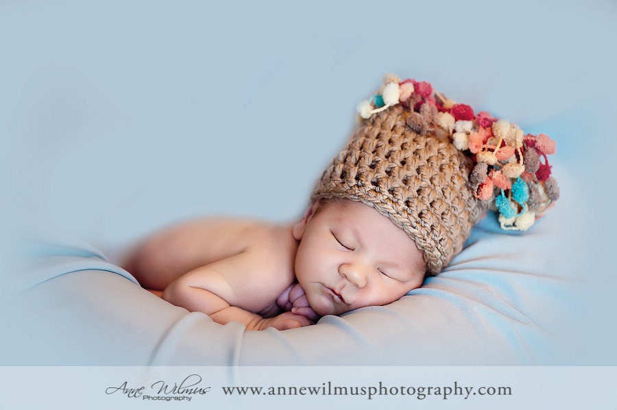 Crocheted Beanie Hat with pom-pom for NEWBORN - Made To Order
