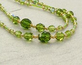 Lanyard Badge Holder in Green glass and Gold Beads