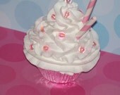 Fake White Whipped Cupcake Silver Liner, Striped Pink Straws and Beads perfect Party Favor, Photo Props, Room Decor
