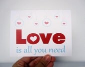 Set of 6 Love is all you need , Valentine's day card