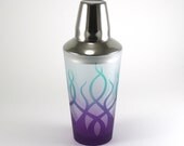 Cocktail Shaker - Strands - Green and Purple Frost - Custom Painted and Etched Glass