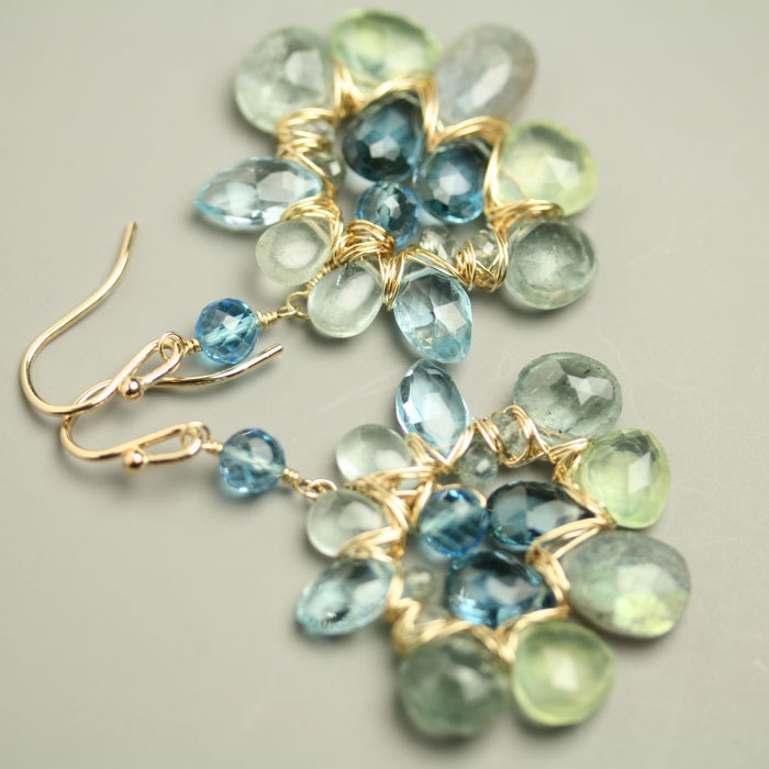 Statement Jewelry Wire Wrapped Earrings London Blue Topaz Labradorite Prehnite Aquamarine