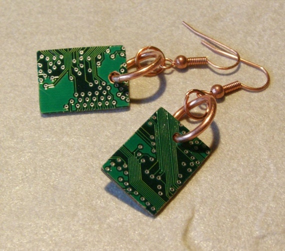 Earrings Recycled Circuit Board and Copper