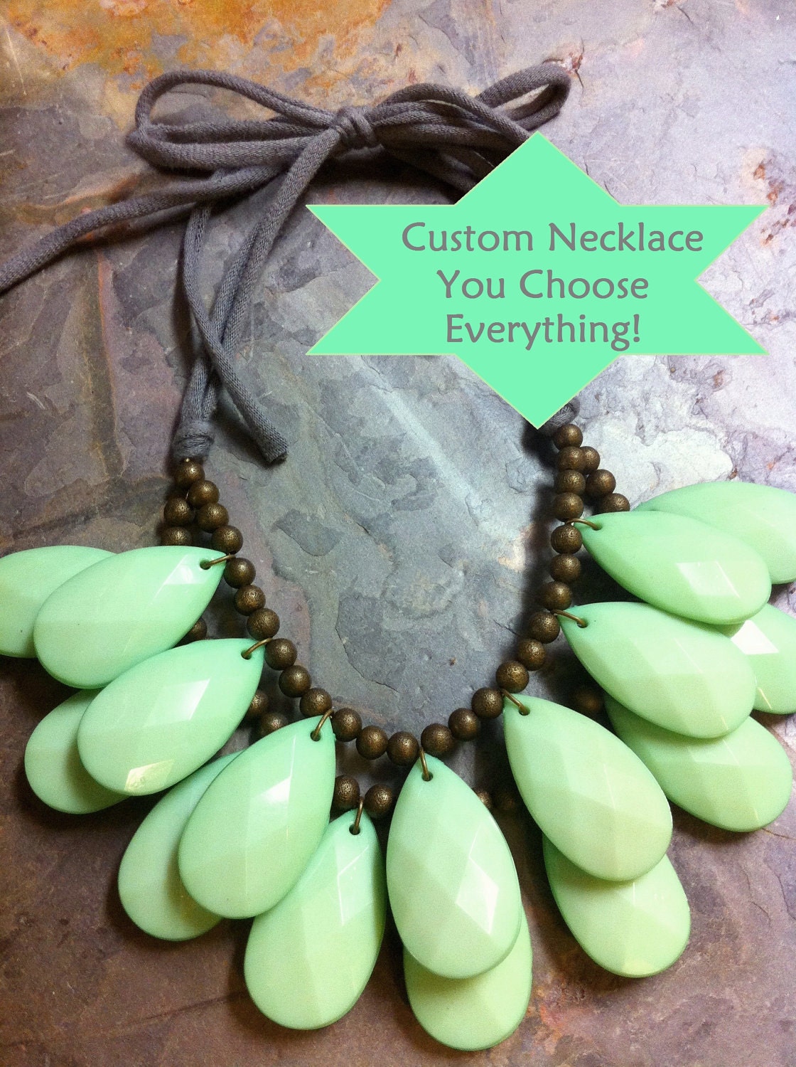 CUSTOM Stormy Seas Necklace Big Bib Statment Necklace Double Strand  Briolette Chunky Sea Foam