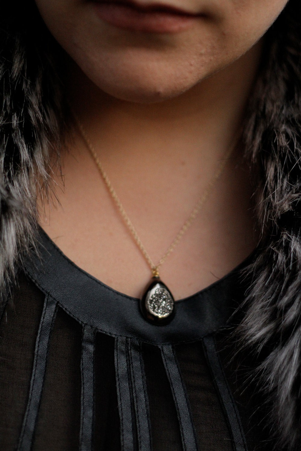 Polished Studded Onyx Pendant on Gold Filled Rope Chain