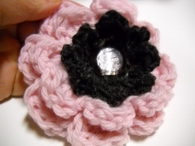 Crocheted Blush Pink Flower Lapel Scarf Pin Barrette