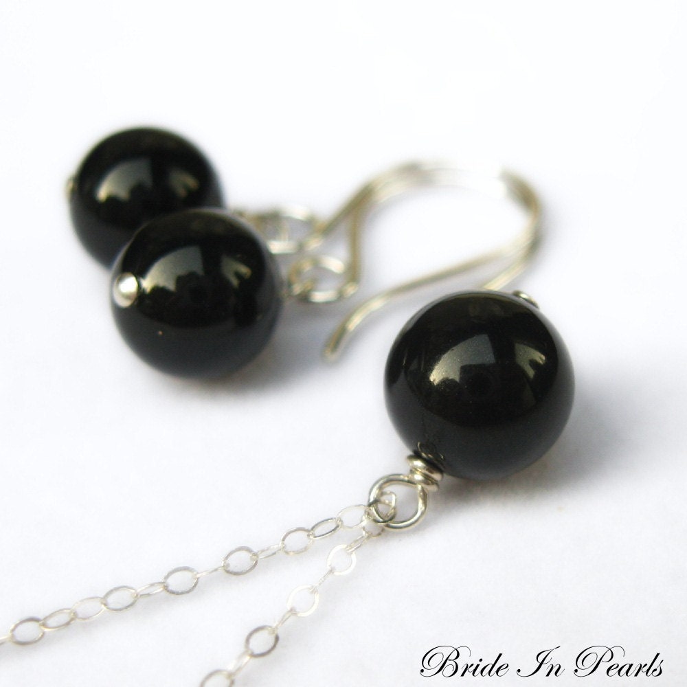 Bride in Pearls - necklace and earring set in Mystic Black, custom colors available