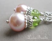 Duets - Peridot, freshwater pearl and sterling silver earrings
