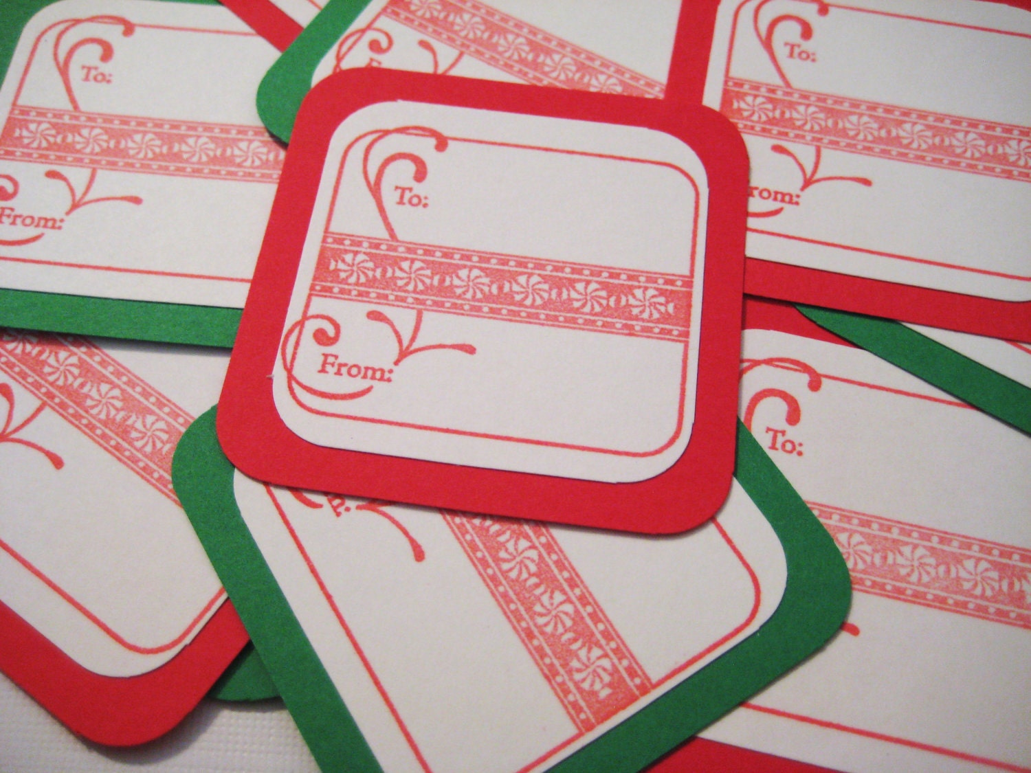 Red and green peppermint gift tags (set of 10)