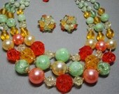 Unusual Vintage Colorful German Made Necklace and Earring Set