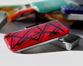 Fused Glass Slide Top Treasure Tin Red Chopstix - Large