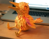 Sitting Yellow Bird Paper Sculpture