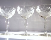 Vintage Champagne Glasses Glassware Elegant Etched Design