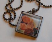 Seashells-Bronze and Glass Tile Pendant with Print of Original Watercolor