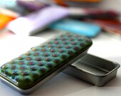 Fused Glass Slide Top Treasure Tin Forest Green -  Large
