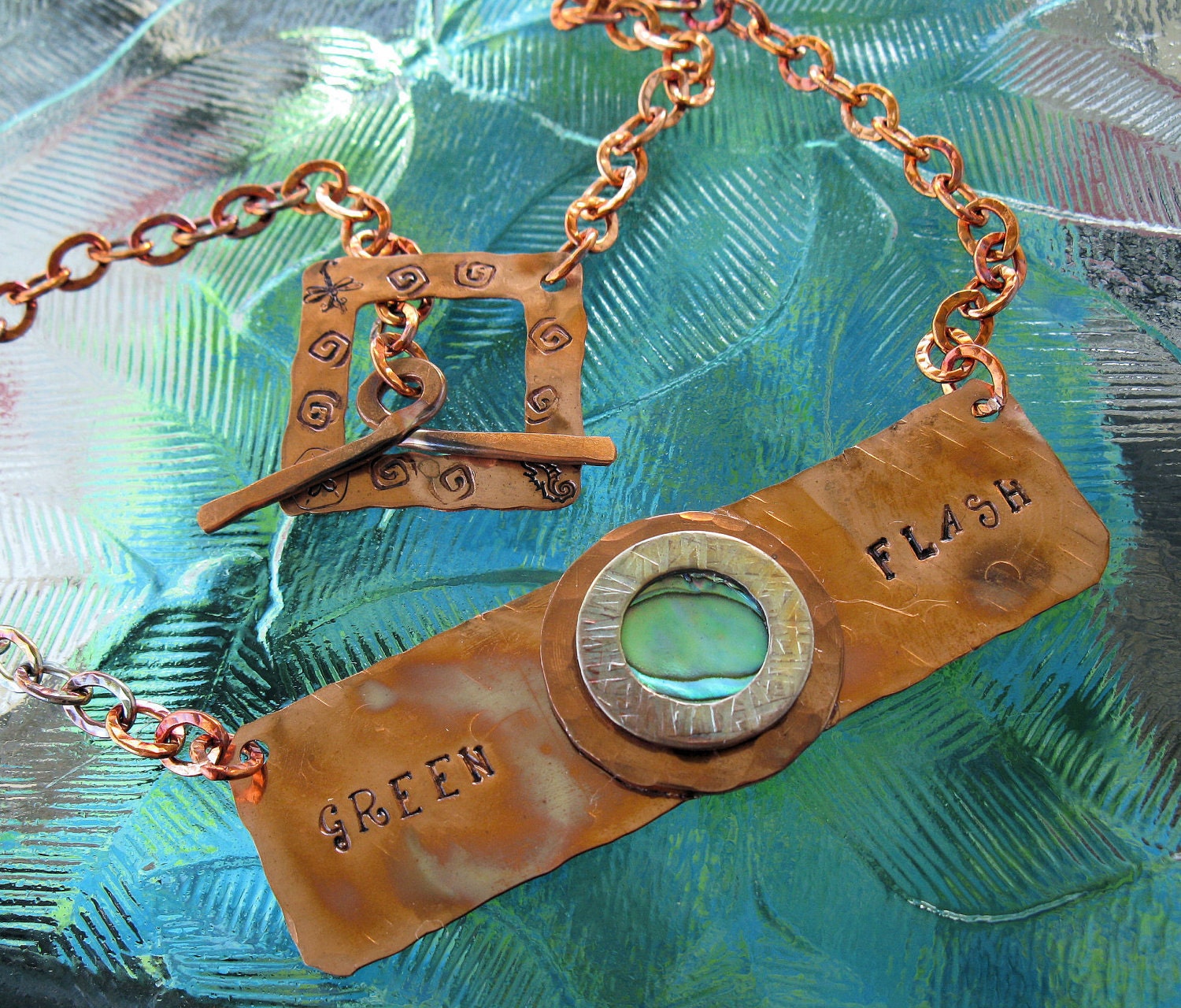 Green Flash - Copper and Abalone Necklace