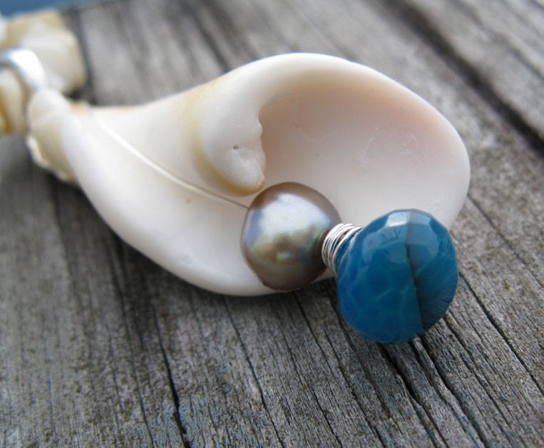 Pearls, Shells, Turquoise Chalcedony Necklace