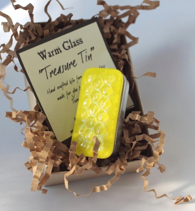 Fused Glass Slide Top Treasure Yellow Bubbles -  Small