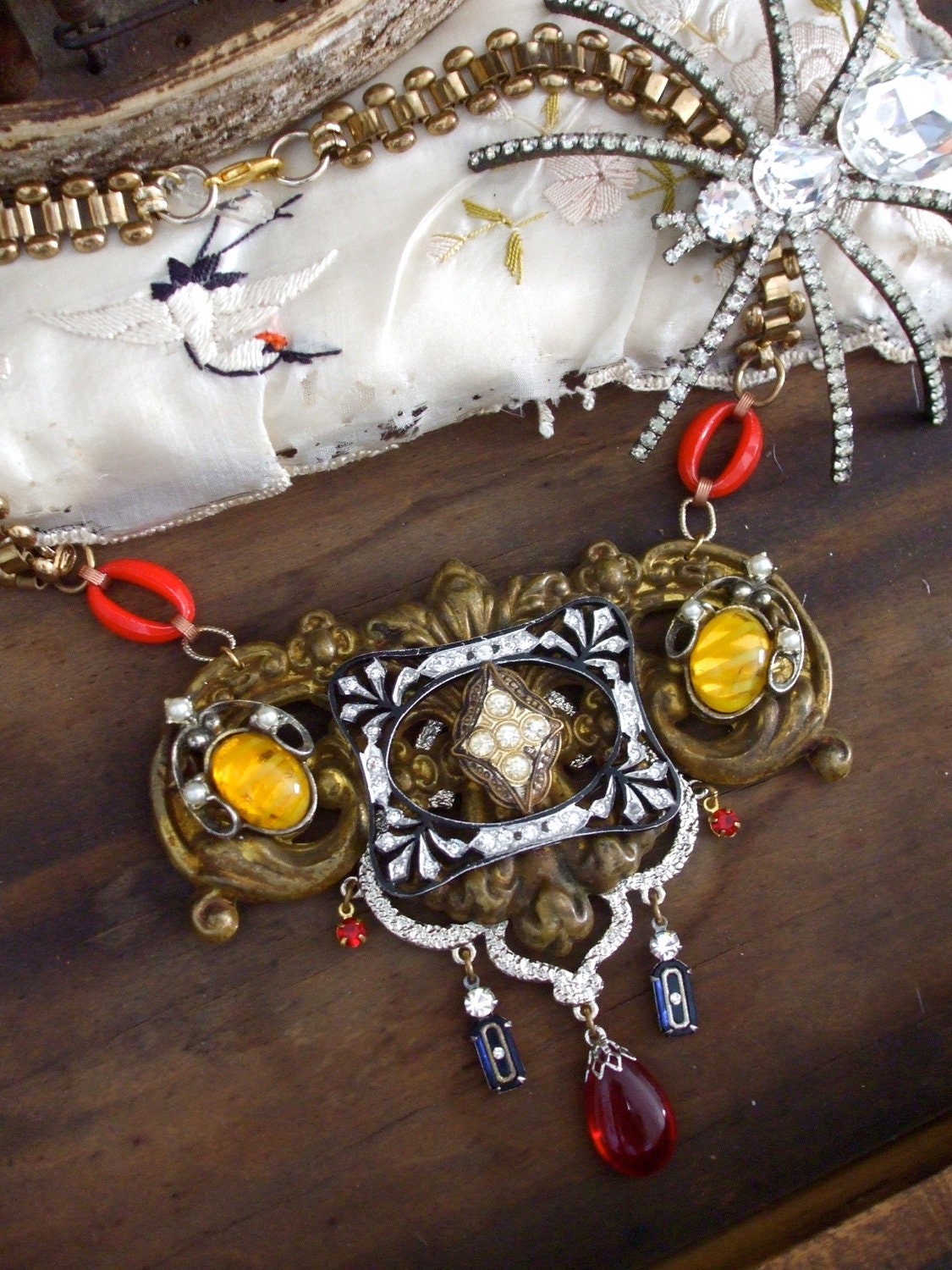 Rorschach Inkblot No.12 -Vintage Assemblage Necklace