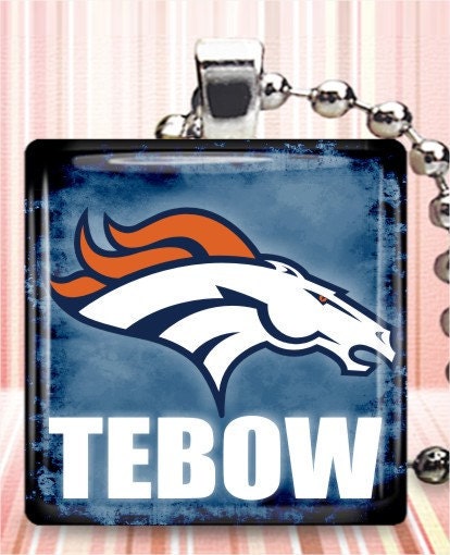 Jewelry, TEBOW,  Denver Broncos PENDANT, Denver Broncos NECKLACE, Glass Tile Pendants, 1x1 inch