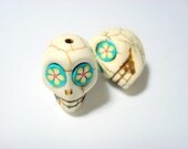 Turquoise Fun Flower Eyes Ivory Howlite Skull Beads
