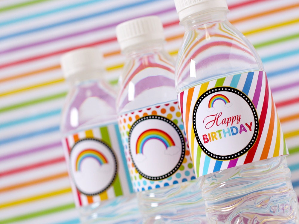 PRINTABLE DIY Water Bottle Label DIY - Rainbow Birthday Party - PS808g