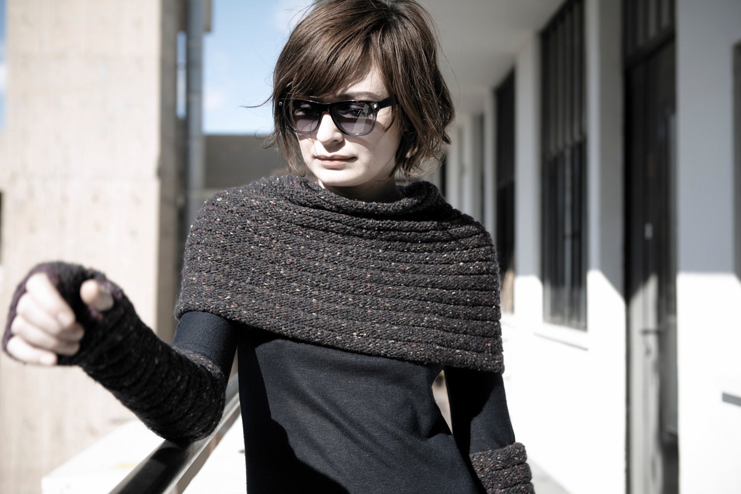 Chic Shoulder Cowl and Fashionable Fingerless Gloves
