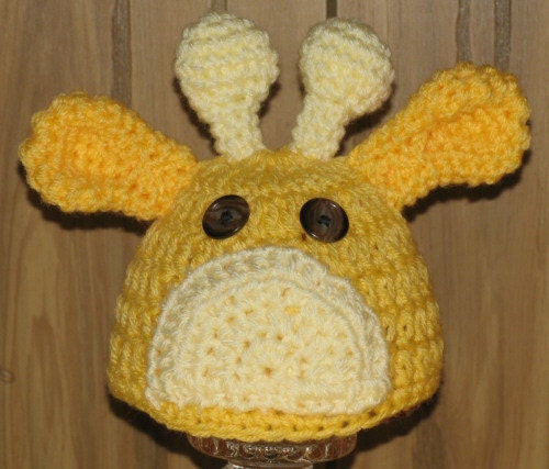Newborn - Hand Crocheted Baby Giraffe Hat with Free USA S&H