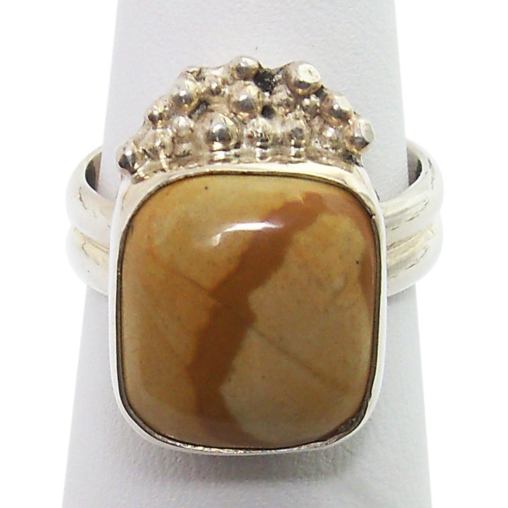 Picture Jasper Ring Set in Sterling, Silver Size 7  r7pje1450