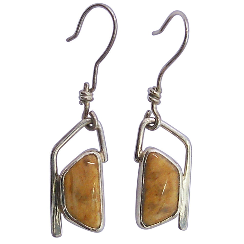 Petrified Palm Wood Earrings Set in Sterling Silver  eplmd1612